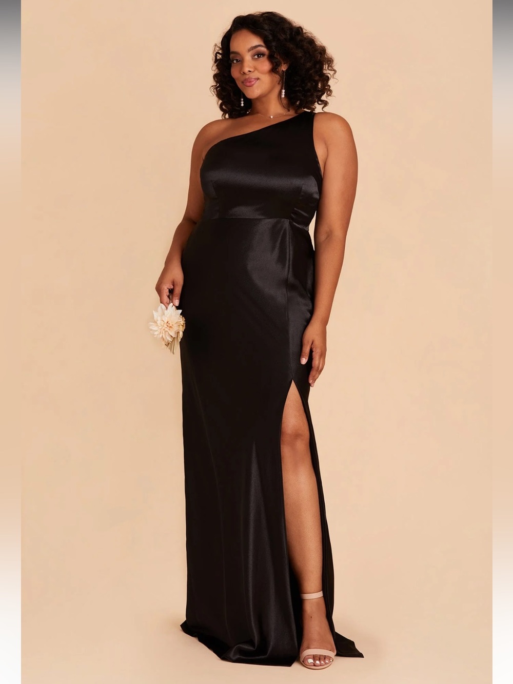 Birdy Grey Black Shiny Stain Kira Dress slit One Shoulder Prom Bridesmaid XXL